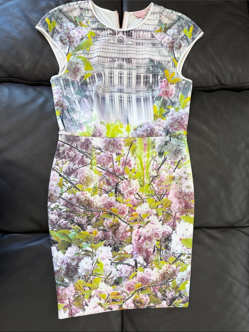 Ted Baker Pink and Green Floral Sheath Midi Dress